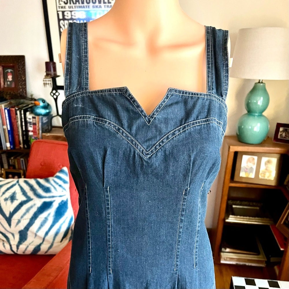 Vintage 90s Denim Sleeveless Dress - Picture 4 of 11